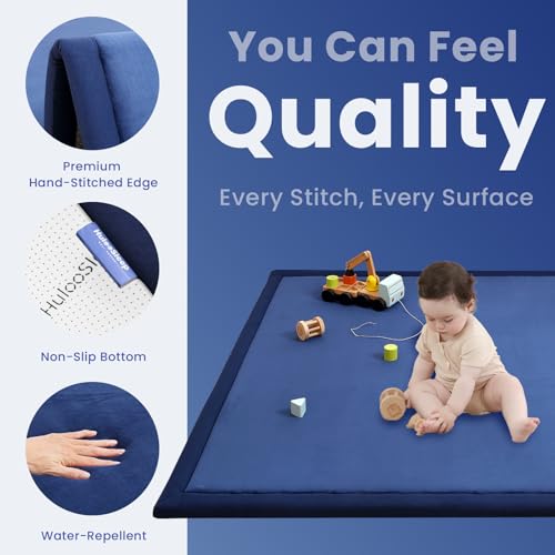 Image of Extra Large 79 inchx118 inch Baby Activity Play Mat for Floor, 1.3 inch Thick Elasti Foam for Tummy Time & Crawling, Non-Slip Nursery Rug for Infants, Toddlers & Kids, Tatami Style Mat for Yoga, Living Room, Classroom & Playroom(Royal Blue)
