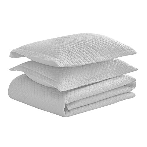 Luxe Bedding Solid Color Lightweight Oversize Cotton Filled Stitched 3-Piece Diamond Bedspread Coverlet Set (Full/Queen, Light Gray / Diamond) #TOP1