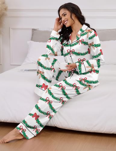 Image of SHESHOW Satin Pajamas for Women Set Long Sleeve Button Down Sleepwear 2 Piece Nightwear Women Pjs Sets Size XS-XXL