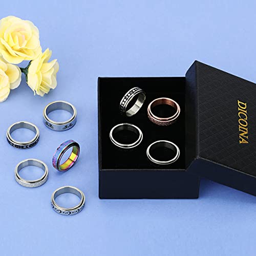 Dicoina 9Pcs Stainless Steel Fidget Rings For Women Men Spinner Anxiety Rings Moon Star Matching Rings Wedding Promise Band Rings Size5-10 #TOP5