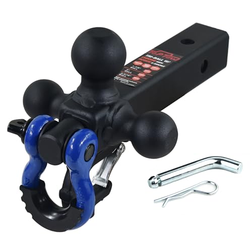 TOPTOW Trailer Hitch Tri-Ball Hitch Mount w/Matte Black Triple Hitch Balls 1-7/8-inch, 2-inch, 2-5/16-inch, Multi-fit for 2 inch Trailer Hitch Receiver, Blue Shackle by TOPTOW - Used condition - US$47.91