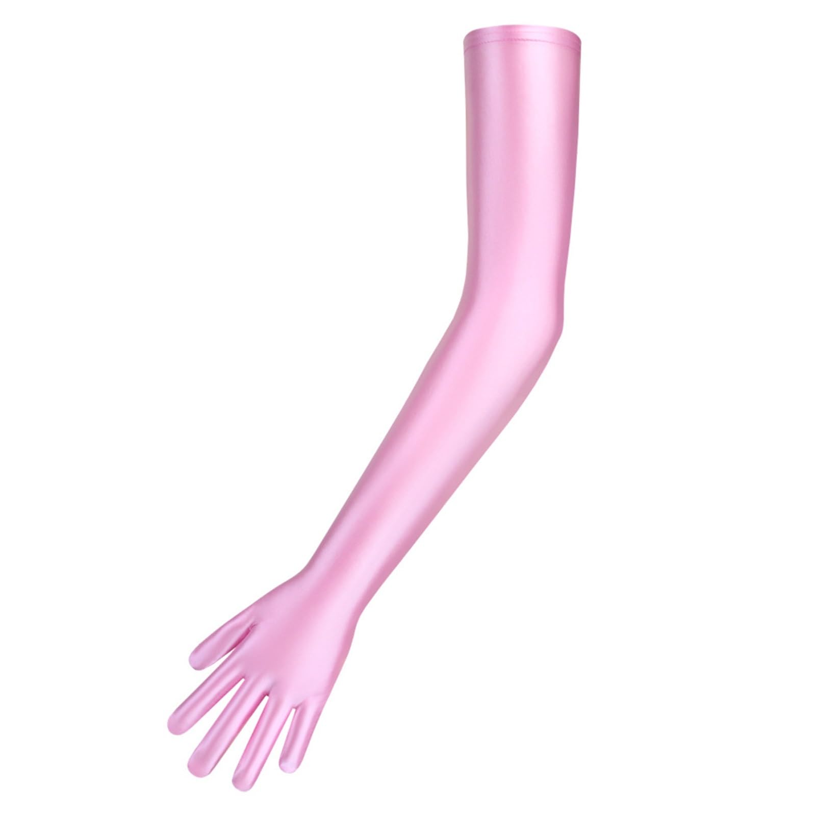 Lange Satinhandschuhe Satin Oil Glossy Connected Finger Handschuhe Elastizität Lange Handschuhe Clubwear Kleid Handschuhe FüR KostüM, Oper(Pink,M)