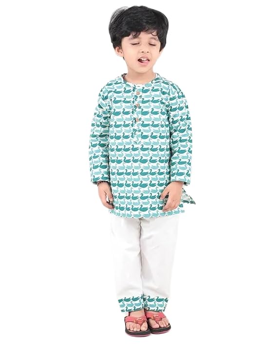 Image of POLKA TOTS 100% Cotton Traditional Nightwear Kurta Pyjama Set | Unisex Night Dress for Kids Girls & Boys | Summer Night Suits for Kids | Ethnic Indian Nightsuit | Cotton Night Suit Combo Set for Baby