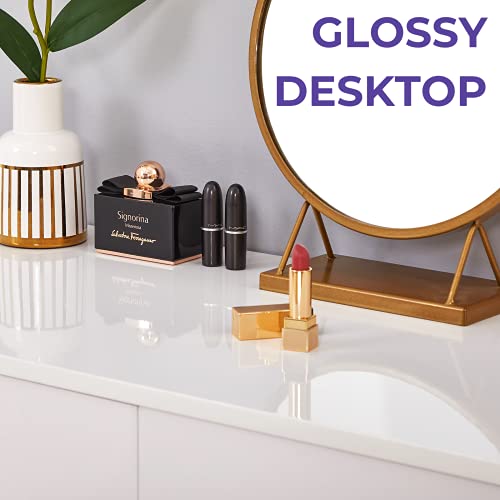 Greenforest Vanity Desk With Glossy Desktop, 39 Inch Makeup Desk With 2 Drawers Dressing Table For Girls Women Bedroom Modern White Writing Computer Laptop Desk For Home Office, Gold #TOP2