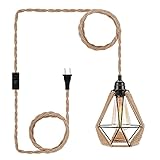 FRIDEKO Plug in Pendant Light - Hanging Lights with Plug in Cord 16.4ft Hemp Rope Hanging Lamp Cage...
