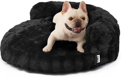 EHEYCIGA Medium Dog Bed and Large Cat Couch – Fluffy Faux Rabbit Fur Pet Sofa for Small and Medium Dogs, Washable Removable Cover, Waterproof and Non-Slip, 30 Inch, Black