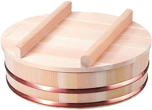TIKUSAN Wooden Hangiri Sushi Rice Mixing Tub Copper Band with Lid Made in Japan Made of Sawara Cypress Sushi Rice Bowl Sushi Oke (10.6" (27cm))