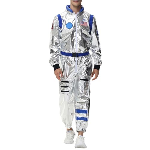 Genérico Fantasia de carnaval para mulher e homem, astronauta, espaço exterior, macacão para carnaval, conjunto completo com detalhes de capacete, disfarce de cenário, disfarce para grupos de festa