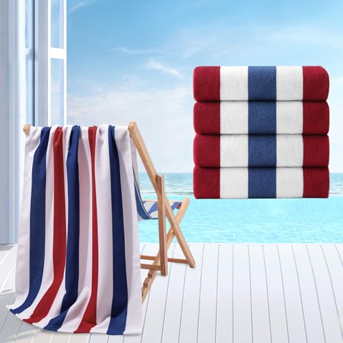 Beach Towel Set-4 Pack 30x60 Sand Free Stripe Beach Towel for Pool Bathroom Soft Absorbent Quick Dry Lightweight Beach Bath Towel Camping Blanket Travel Towel Beach Essentials for Adults Red/Blue