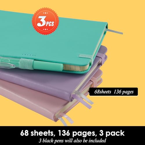 Kleines Notizbuch, Tagebuch mit Stift, A6, Mini-Notizblock, Tagebuch, Notizbuch für Damen/Herren, niedliches Notizbuch, Notizblöcke, 9,4 x 14,5 cm, Leder, Rosa, Lila, Grün, 3 Stück