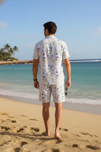 Image of Zilcon Men's Matching Set Summer Beach 2 Piece Outfits Floral and Palms Button Down Shirts and Shorts Goa Vacation Outfits