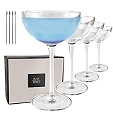 MORA PURE The Lyra Coupe Glass Set of 4, 7oz Handblown Premium Crystal Classic Cocktail Glasses for Martini, Champagne, Mixology, Home Bar, Fancy Margarita, Gin&Tonic, Drinking, etc. For Mixologists