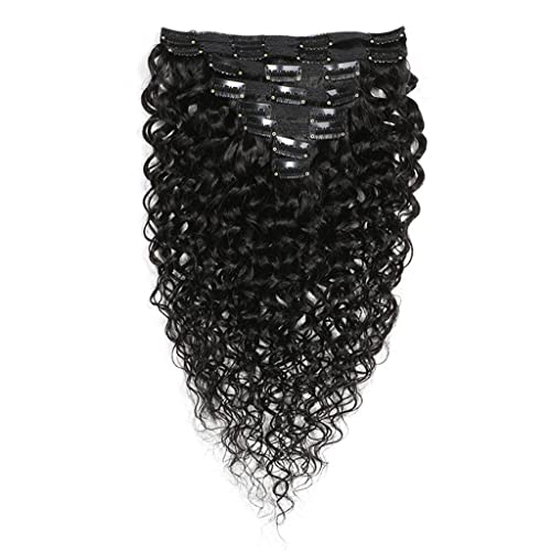 Water Wave Bundles Hair Extensions Clips In 8pcs 18 Clips 115-120g Brazilian Curly Human Hair Bundles Full Head Natural Black Long 16" Hair
