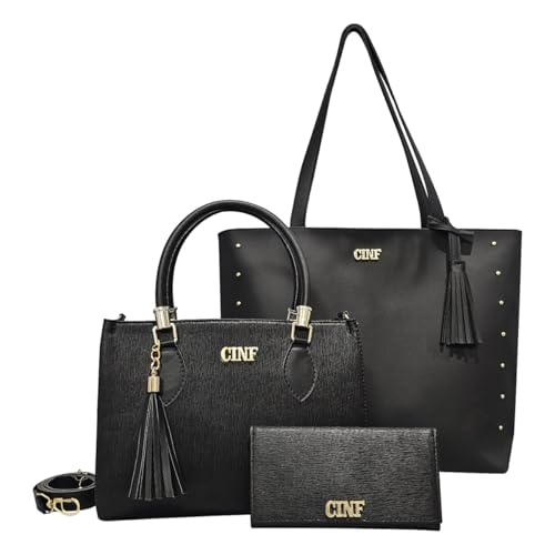 Kit Bolsa Feminina Sacola De Ombro Transversal De Mão E Carteira (Preta)
