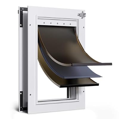 Dog Door for Door All Aluminum 3 Flaps White, Large Dog Doggy Doggie Door, Heavy Duty Pet Door for Dogs, with Insulation Flap and Lockable Closing Panel, Durable Rust Resistant, for Pets Up to 110lbs