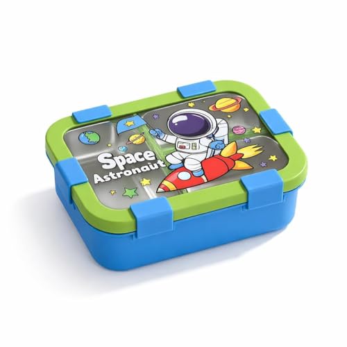 Image of 700ML Kids Lunch Box - 3 Compartment Space Astronaut Blue Tiffin Box with Leakproof Clip Locks BPA-Free, Durable Food Storage Container for School, Travel & Picnic - Blue