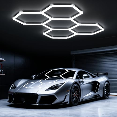 Ipackorin Hexagon Garage Lights: 168W 5 Grids Hexagon Led Lights, 6500K Ultra Bright Hex Light, Honeycomb Light for Garage, Shop, Basement, Barber, Homegym