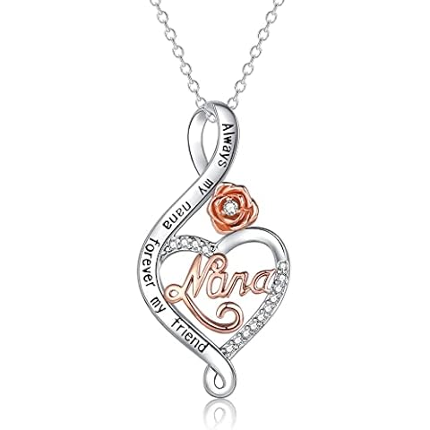 JEWAB Gifts for Nana - S925 Sterling Silver Necklaces for Nana Christmas Gifts, Nana Birthday Gifts Rose Flower Necklaces | Presents for Nana from Granddaughter GrandSon Jewellery Gifts with Gift Box Cover