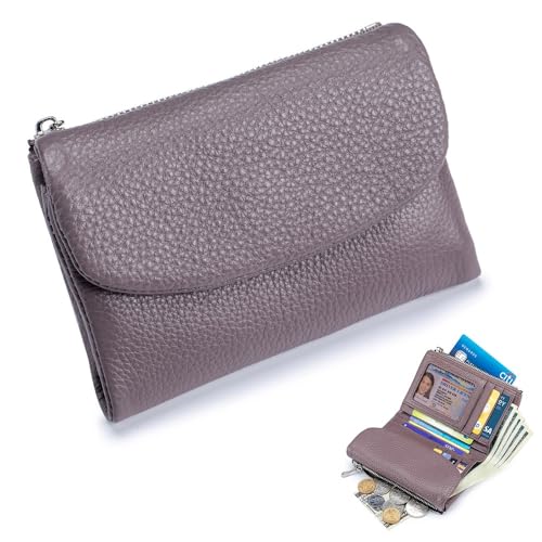 Unisex Pebble Leather Wallet, Short Genuine Leather Coin Card Holder, Unisex Clutch Bags, Can Hold Coins, Id Cards, Travel Essentials(Taro purple)