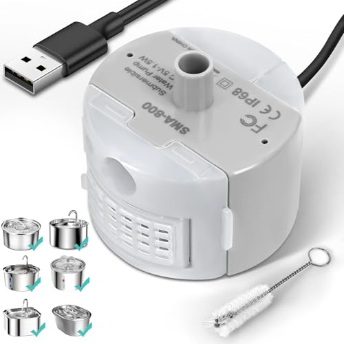 超静音交換用ポンプ、ステンレススチールキャットウォーターファウンテン、SMA-800モーター、DC 5V低電圧USBケーブルとポンプとダストブラシで安全かつ簡単に掃除できます)