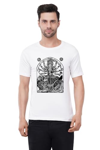 Image of Caseria Men's Cotton Printed T-Shirt -Mother Durga | 100% Cotton | Half Sleeves | Regular Fit | Printed | Round Neck | Graphic T Shirt