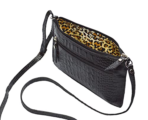 Bolsa Feminina Transversal Pequena Couro Legítimo Ziper Madamix (Preta)