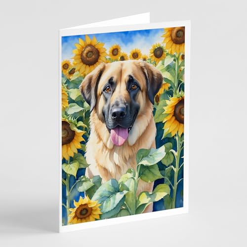 Caroline's Treasures Anatolian Shepherd in Sunflowers Greeting Cards Pack of 8 Blank Cards with Envelopes Whimsical A7 Size 5x7 Blank Note Cards