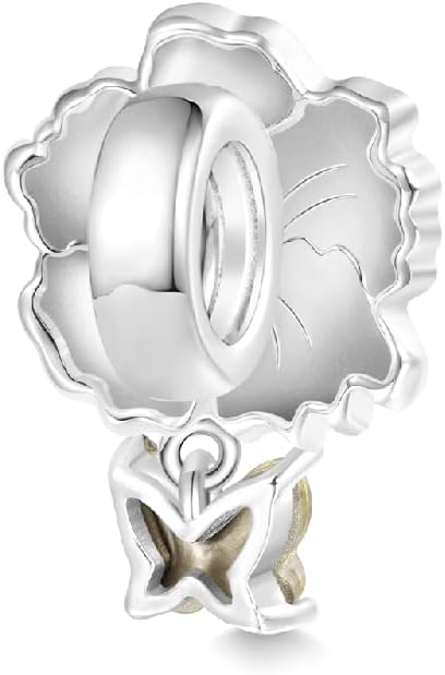 GNOCE Red Hibiscus Flower Charm for Women, 925 Sterling Silver Bead Charm Bracelet/Necklcae for Her Fit Bracelet, Valentine Mother's Day Jewelry Gift