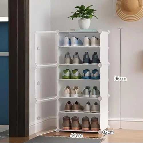 Image of Zemic DIY Portable Shoe Rack for Home Plastic Shelves Household, Shelf Shoe Rack with Dustproof Door for Heels /Slippers /Boots for Entryway or Bedroom (White, 6-Shelf-3-Door)