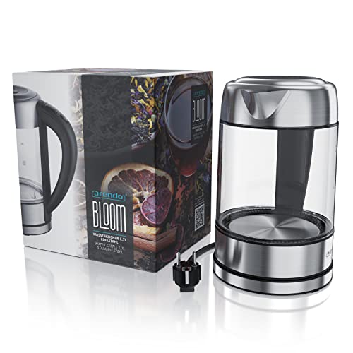 Foto von Arendo - Wasserkocher Edelstahl Glas mit Temperatureinstellung – 1,7l - einstellbare Temperaturen 40° 70° 80° 90° 100 °C – Warmhaltefunktion – 3 Min Aufkochfunktion – BPA-frei - RGB Beleuchtung