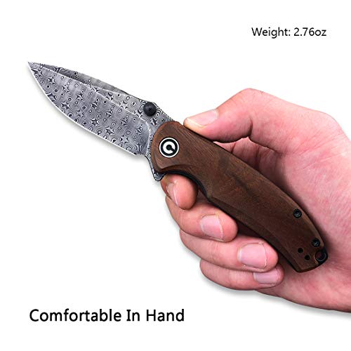 Civivi Pintail Flipper Pocket Knife For Edc, Liner Lock Knife 2.97'' Damascus Blade Cuibourtia Wood Handle C2020Ds-2 #TOP3
