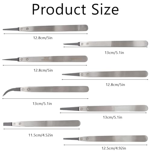 WANDIC Antistatische Pinzette, Set mit 8 Kunststoffspitzen, ESD-Edelstahl, Präzisionspinzetten für Elektronik, Labor, Schmuck und Handwerk