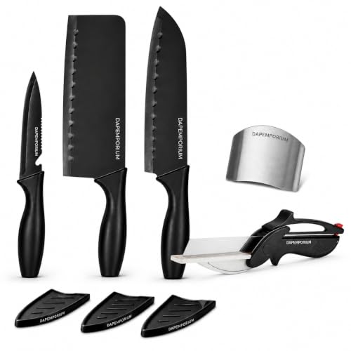 Image of 3 Pcs Kitchen Knife Set Slicer Cutter Finger Guard Stainless Steel Black Coated Chef Cleaver Paring Knives Vegetable Fruit Chopping Slicing Cutting Cooking Kitchen Tools Daily Use