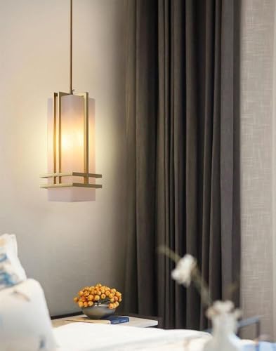 Mid Century Milk Glass Pendant Light with E26/E27 Brass Base Lamp 11.4in Bedroom Decorative Hanging