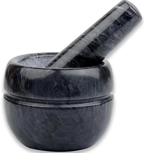 Aisiming Mortar and Pestle Set Polished Natural Marble Stone Guacamole Molcajete Bowl with Base Silicone Pad,Matching Stainless Spoon and Matching Small Brush 200ml Capacity(Small, Dark Gray)
