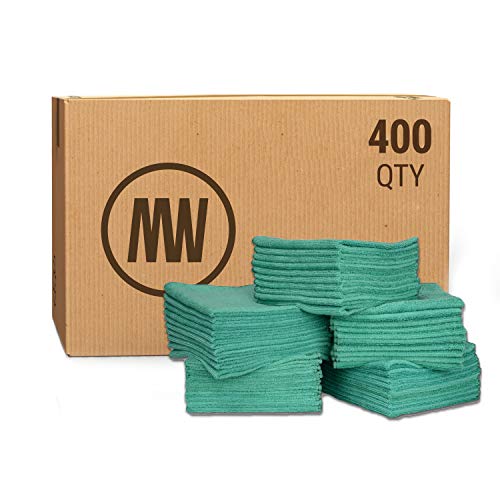 Bulk 12â€ X 12â€ Economy All Purpose Microfiber Towels Wholesale - Case Quantity (400 Count) | No Fraying | High Density Microfiber | Zero Chemical Cleaner | Long-Lasting (Green)
