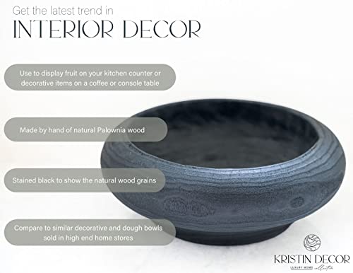 Kristin Decor Handmade Large Decorative Wooden Bowl For Farmhouse Kitchen Counter Decor Or Coffee Table Decor, Black #TOP4