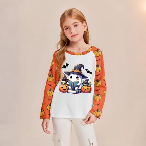 Shirt for Girls Witches Raglan 3/4 Sleeve Fall Fashion Shirts Loose Ghost Crew Neck Tops Cute 3/4 Length Sleeve Outfit3