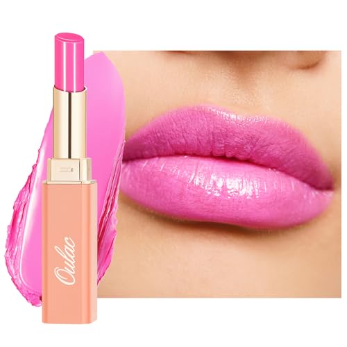 Oulac Bright Pastel Pink Lipstick - Moisture Shine Hydrating Lipstick & Tinted Lip Balm for Dry Lips, Medium Coverage Lip Colour | Juicy Look, Glossy Finish, Vegan, Cruelty-Free, Girl Power (15)