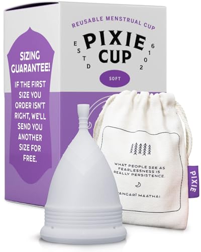 Pixie Menstrual Cup - No Metals or Toxins - Ranked 1 for The Most Soft Reusable Period Cup - Wear 12 Hours - 100% Medical-Grade Silicone - Tampon Alternative (White, Slim Large)