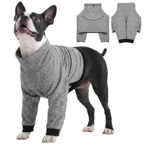IECOii Dog Recovery Shirt with Elbow Protector, Dogs Post-Surgery Suit with Leash Hole- Soft Front Leg Protective Sleeve for Anti-Licking, Cone Alternative for Chest Wound Care - Grey, Size