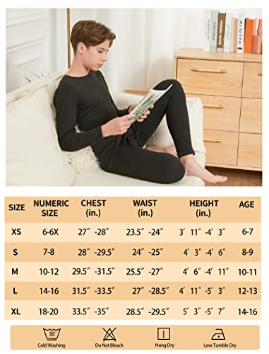 Telaleo Boys Thermal Underwear Set For Kids Long Johns Double Fleece Lined Youth Base Layer With Fly Shirt & Pants Sets L Black #TOP5