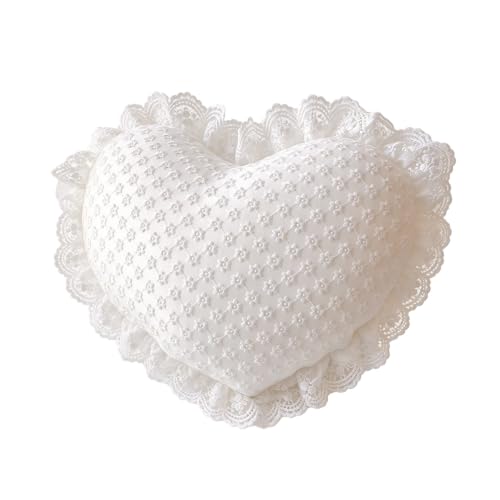 Christmas Lace White Heart Pillow, Fluffy Fall Throw Pillows, Bedroom Decor | Decorative Pillows For Bed Sofa Living Room, Cute Coquette Aesthetic Home Decor, Fall Pillows, Thanksgiving Gifts For Women — view 4