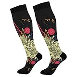 PUXUQU Mysterious Geométrico Símbolos de Alquimia Animal León Hombres Mujeres Sobre la Rodilla Del Muslo Alto Calcetines Largos 1 Pack
