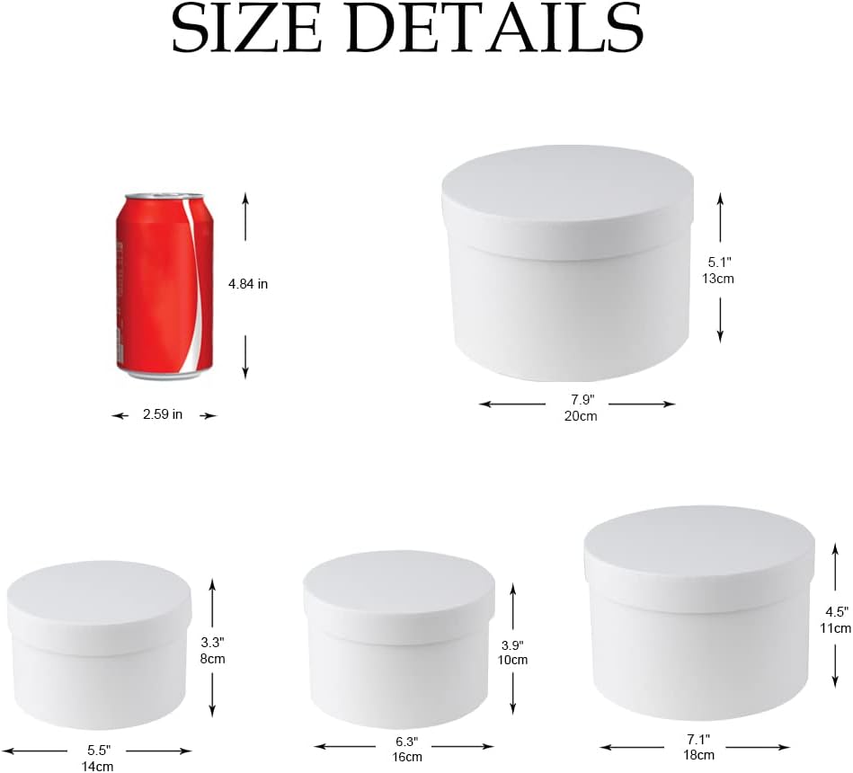 Round Gift Boxes with Lids Flower Boxes for Arrangements White Round Boxes Set of 4 Nesting Gift Boxes with Lids for Flowers Arrangements Empty, Bridesmaid, Proposal, Wedding, Birthday, Party Favor - Image 5