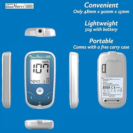 Image of Standard GlucoNavii GDH Blood Sugar Monitor - Complete Diabetes Testing Kit with Glucose Monitor, 100 Test Strips, 100 Safety Lancets & Case - Code-Free Blood Glucose Monitors for Accurate Diabetic Monitoring (GlucoNavii mmol /L + 100 (BSL + Strips))