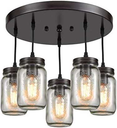 EUL Rustic Mason Jar Semi Flush Mount Ceiling Light 5-Light Pendant Lighting Fixture Oil Rubbed Bronze