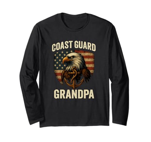 Coast Guard Grandpa - Patriotic Eagle Anchor Design Manga Larga