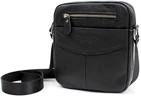 Black Leather Vertical Messenger Bag for iPad Mini Tablets