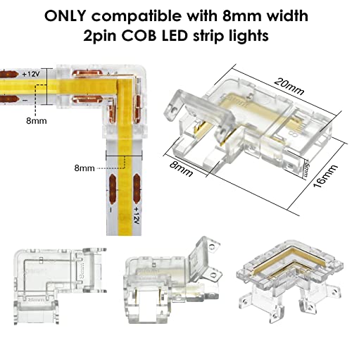 Rgbzone 12Pcs 2Pin L-Shaped Cob Led Connectors 8Mm Strip To Strip Solderless Corner Connector For 2Pin 8Mm Cob Led Strip Lights #TOP1
